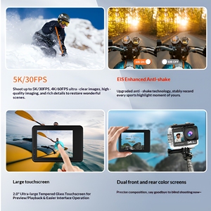 Videocamera d'Azione 5K Impermeabile con Schermo Touch, Registrazione Fronte-Retro, Stabilizzazione dell'Immagine, 30fps, Stile <span class=keywords><strong>Go</strong></span> <span class=keywords><strong>Pro</strong></span> per Vlogging - Product Image 3