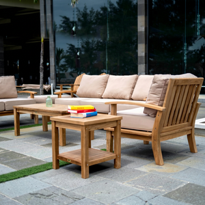 Bale Living Contemporary Teak Solid Wood Garden <b>Sofa</b> Set <b>Cushions</b> 6 Seater <b>Outdoor</b> Furniture Weather Resistant Made Indonesia - Product Image 1
