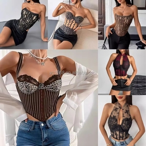 Corsetto da Donna di Alta Qualità <span class=keywords><strong>con</strong></span> Lacci Floreali, Bordi Arricciati e Fascia Stringivita, Canotta - Product Image 2