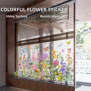 Calcomanía Decorativa para Ventana con Ramo de Flores Coloridas, Adhesivo de Vinilo Reutilizable a Prueba de Agua, Impresión UV Brillante, Decoración para el Hogar - Product Image 2