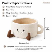 Lit pour animaux de compagnie en forme de tasse de thé, pour chat et chien, en corde de coton tressée et peluche, doux et confortable, forme donut, pour petit chiot, OEM, vente en gros