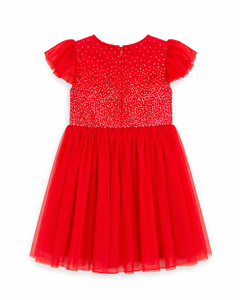 Elegant Girls' <b>Sequin</b> Party Dress with Soft Layered Tulle <b>Skirt</b> and Flutter Sleeves for Birthdays and Weddings - Product Image 1