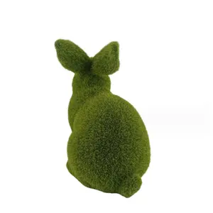 Custom Resin Craft Easter Bunny Miniature Standing Rabbit Figurine with Faux Moss Furry Rabbit Decor for Garden