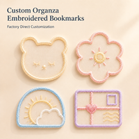 Marque-page en organza brodé personnalisé en usine, motif dessin animé Kawaii, forme mignonne, transparent, cadeau promotionnel pour étudiants et librairies