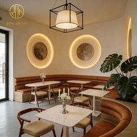 Retro-Stil Terrazzo Leder Holzrahmen Fast-Food-Restaurant Tisch- und Stuhl-Set mit Halbkreis-Sitzbank Möbel