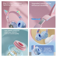 VH14 Headset Gaming Nirkabel Telinga Kucing Gradasi Lucu Pencahayaan RGB Mode Ganda Baterai Besar 10-15 Jam Kabel+Nirkabel Ponsel