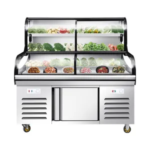 Freezer comercial de aço inoxidável com porta deslizante, refrigerador e geladeira com display de temperatura dupla estilo clássico
