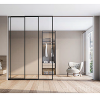 Porte coulissante en verre à 4 battants avec cadre en aluminium sur mesure, porte coulissante en verre transparent pour séparation de pièce