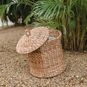 Natural Handwoven Laundry <b>Hamper</b> with Lid GARUT Aesthetic Water Hyacinth Storage Basket for Bathroom and Bedroom Decor - Product Image 4