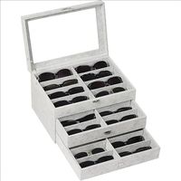 Caja expositora de gafas de cuero PU naranja, negro y verde con 24 ranuras y 2 cajones, nueva, al por mayor