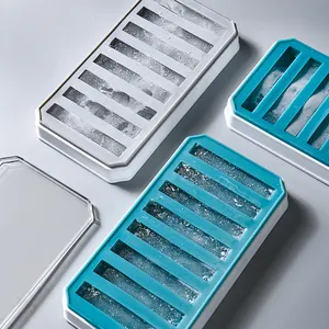 Ice Cube Tray With Lid Special Stripe Shape Easy-Release Silicone Flexible 8-Ice Cube Trays With Spill-Resistant Removable Lid
