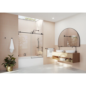 Cabine de douche <span class=keywords><strong>d</strong></span>'<span class=keywords><strong>angle</strong></span> sans cadre 36x36 pouces, porte coulissante en verre trempé pour <span class=keywords><strong>baignoire</strong></span>, design élégant adapté aux appartements - Product Image 1