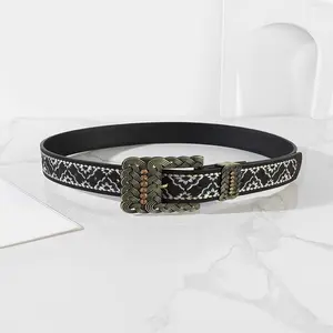 Manufacturer custom trend embroidery ethnic style with twist rhinestone curtain lace decoration women belt turquoise belt