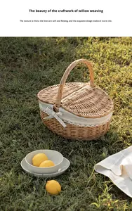 Panier de pique-nique en osier, rotin et bambou, tressé, pour le transport de légumes et fruits, idéal pour les festivals, le rangement et la conservation du pain lors des pique-niques - Product Image 6
