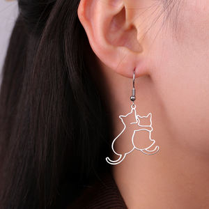 Myshape anting-anting Juntai liontin anjing dan kucing wanita anting-anting baja tahan karat hewan berongga indah hadiah perhiasan kekasih hewan peliharaan grosir - Product Image 5