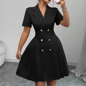 IStapromo Gifts Summer Vintage Cross-border Europe United States Women's New Mid-length Solid Color Splicing Polyester <b>Dress</b> - Product Image 4