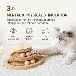 Juguete de madera para gatos con pista rodante de triple capa, juguete para aliviar el aburrimiento y hacer ejercicio para gatos - Product Image 3