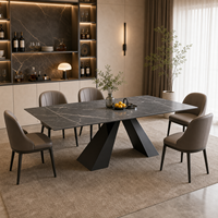 Table à manger rectangulaire moderne en marbre pour hôtel, base en acier au carbone en forme de V, gris foncé, luxe léger, prix de gros