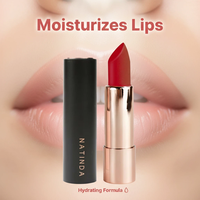 Lápiz Labial Mate de Terciopelo Natinda OEM de Marca Privada, Mineral, Impermeable, de Larga Duración, Rojo, Maquillaje, Tubo Negro, 3.5g, Certificado MSDS