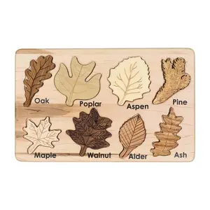 Factory Direct Wholesale Montessori Wooden Leaf Puzzle Children Shape Matching Wooden Toys
