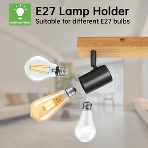 Projecteur de plafond industriel rétro noir à 3 spots E27 hautement recommandé |   <span class=keywords><strong>Spot</strong></span> lumineux vintage en métal et <span class=keywords><strong>bois</strong></span> pour intérieur, maison ou boutique - Product Image 2