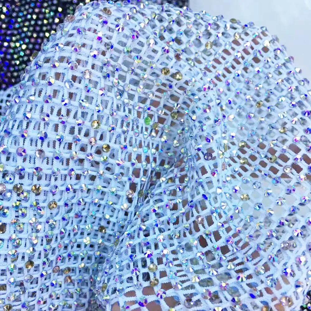 Diamantes de imitación de cristal Trim revisión tela elástico, elástico de tela de malla para accesorios de prendas de vestir
