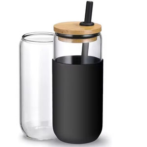 Nouvelle conception – Gobelet en verre borosilicate de 500 ml avec paille et couvercle en silicone, design classique, idéal pour les fêtes - Product Image 5