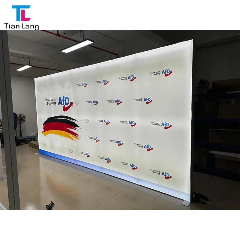 New Portable Light Weight 4*2.5m Durable Aluminum Frameless Tension Fabric SEG Free Standing Trade Show Advertising LED Lightbox