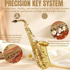 Saxophone alto en Mi bémol Kmise, en laiton léger, kit complet avec étui portable, support de saxophone, sangle, anches, silencieux, kit de nettoyage (laque dorée) - Product Image 5