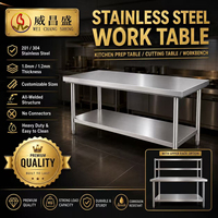 Table de préparation en acier inoxydable robuste avec étagère inférieure, plan de travail professionnel pour restaurant, cantine
