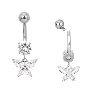 AFTM F136 titanio sfera Top polo Set CZ <span class=keywords><strong>ombelico</strong></span> anello con <span class=keywords><strong>farfalla</strong></span> CZ ciondolo donna <span class=keywords><strong>Piercing</strong></span> anello <span class=keywords><strong>ombelico</strong></span> - Product Image 2