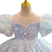 Nouvelle robe de soirée élégante bleue manches bouffantes présentateur de fleurs princesse robes pour enfants pour filles