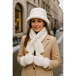 Women's Black Winter 3-Piece Fur <b>Set</b> (<b>Hat</b> <b>Scarf</b> <b>Gloves</b>)-SET04 - Product Image 6