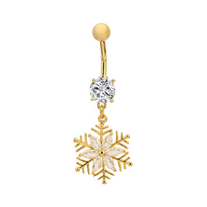 Anneaux de nombril tendance en acier inoxydable avec pendentif flocon de <span class=keywords><strong>neige</strong></span> pour femmes, bijoux de piercing de nombril exquis - Product Image 5