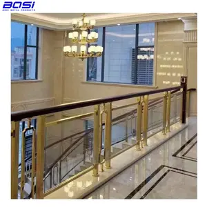 Nuevo pasamanos de vidrio de aluminio de estilo chino para escalera de caracol diseño de modelo de barandilla de vidrio interior