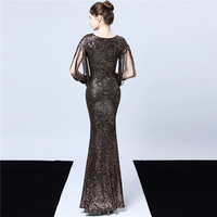 16637 # Neues Kaffee-Gold Langärmliges Paillettenbesetztes Meerjungfrau-Abendkleid Luxuriöse Abendkleider aus Dubai Arabisch