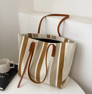 Summer fashion young ladies large capacity striped <b>canvas</b> shoulder <b>bag</b> shopping <b>bag</b> - Product Image 4