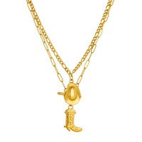 Collier Botte de Cowboy Western en Acier Inoxydable Plaqué Or PVD 18K, Anti-ternissement, Double Chaîne avec Fermoir à Bascule, Pièce Détachée