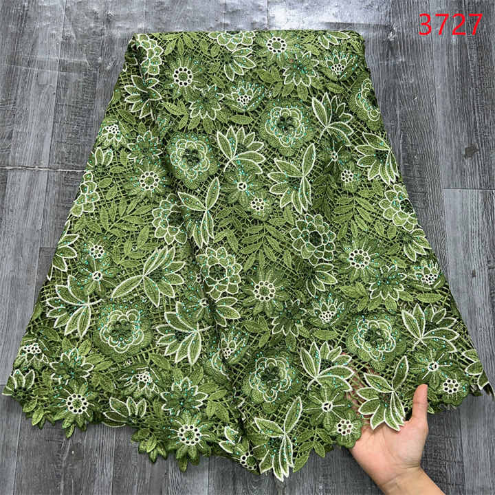 3727 High Quality Guipure Cord Lace Fabric With Stones High Quality Nigerian Soluble Lace Fabric African Lace Material