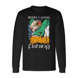 Camiseta de manga larga con diseño de la bandera irlandesa de Irish I Was Fishing Fishermen Pun Irish Flag - Product Image 2