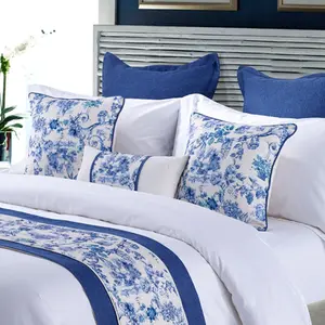 Chinese Style Custom Table Runner Cushion Cover, Polyester Cotton Blue And White Porcelain Cushions And Bed Runners/