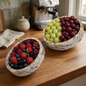 Ensemble de bols à fruits ovales en marbre décoratif pour la décoration de la maison, bol de service pour table, centre de table de cuisine, bol en pierre de luxe - Product Image 4
