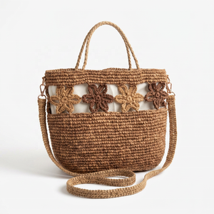 Bolso Tote de Mujer de Cuerda de Algodón Tejida a Crochet, Color Granate, con Diseño de Flores Bordadas, Estilo Bohemio, para Uso Diario, Todas las Temporadas - Product Image 3