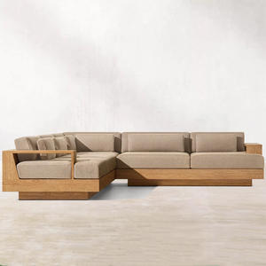 고급 야외 가구 티크 L 모양의 소파 단단한 나무 코너 소파 호텔 거실 단면 정원 소파 - Product Image 2