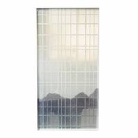 Cloison de séparation en verre feuilleté dépoli et gravé, motif paysage montagneux en style aquarelle, cloison de sécurité 5+5 pour restaurant