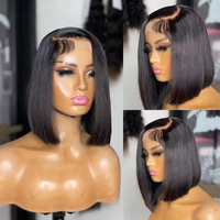 Perruque Bob Femme Cheveux Naturels Brésiliens Brut Bob Coup Blunt 13X4 Pas Cher Perruque Frontale Lace