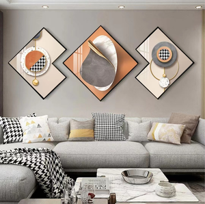 Ensemble de <span class=keywords><strong>triptyque</strong></span> forme spéciale cadre doré décoration murale de luxe <span class=keywords><strong>peinture</strong></span> porcelaine cristal verre trempé mode art mural pour hôtel - Product Image 5