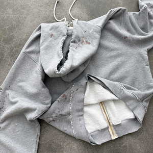 Pullover 500gsm French Terry Hood Custom Splashed <b>Ink</b> Hoodie Manufacturer High Quality Oversized <b>Distressed</b> Zip Up Hoodies Men - Product Image 4