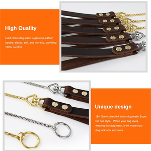 Cadena de acero inoxidable para Collar de perro, correa de oro rosa, plomo de perro con mango de cuero genuino, gran oferta de fábrica - Product Image 5