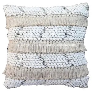 Sustainable Moroccan Cushion Cover Moroccan tribal tassel woven tufted seat cushion cover 20x20inch geometric pillow covers